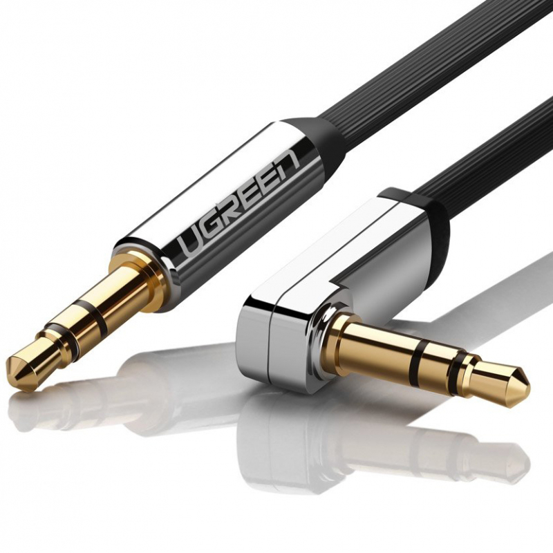 Cablu Audio 3.5mm - 3.5mm UGREEN AV112 Angled, 1m, Negru - Conector cotit pentru spatii inguste