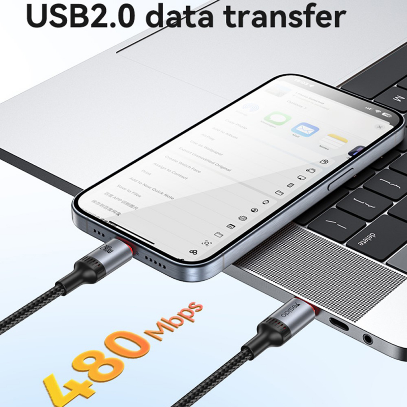 Cablu Date si Incarcare USB-C - USB-C Yesido CA185, 240W, 1.2m, Negru - Un cablu pentru tot ecosistemul
