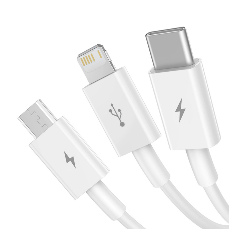 Cablu Incarcare USB-A - Lightning / microUSB / USB-C Baseus Superior 3in1 Series, 20W, 1m, Alb P10320105221-00  - Un cablu in loc de trei