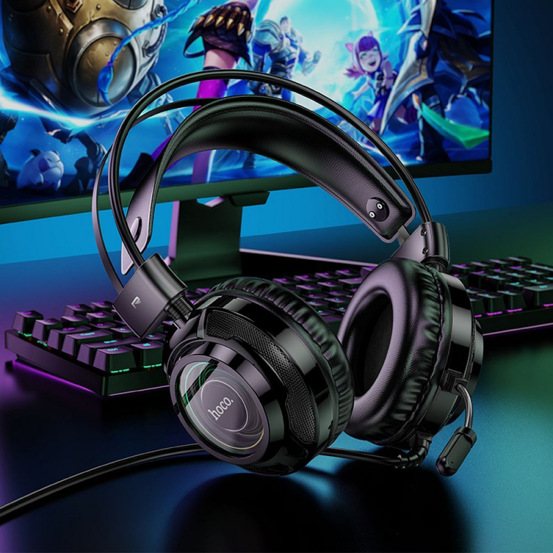 Casti Gaming 3.5mm HOCO W110, RGB, Negre - Microfon si utilizare