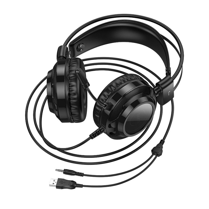 Casti Gaming 3.5mm HOCO W110, RGB, Negre - Iluminare RGB