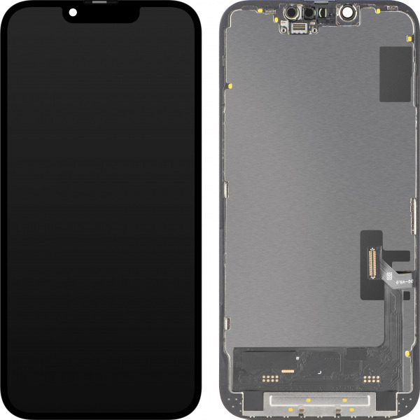Display cu Touchscreen MP compatibil cu Apple iPhone 14, cu Rama, Versiune Soft OLED FHD 120Hz IC Movable, Negru