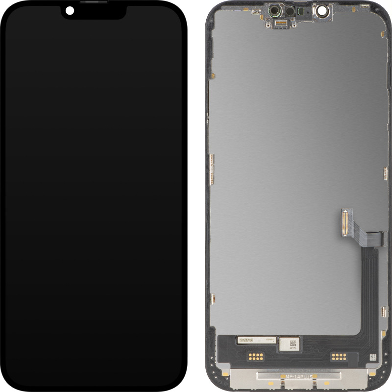 Display cu Touchscreen MP compatibil cu Apple iPhone 14 Plus, cu Rama, Versiune Premium Soft OLED FHD 120Hz Diagnostic, Negru