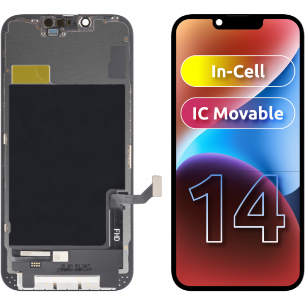Display cu Touchscreen ZY pentru Apple iPhone 14, cu Rama, Versiune LCD In-Cell IC Movable, Negru