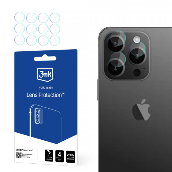 Folie de protectie Camera Spate 3MK Protection pentru Apple iPhone 15 Pro Max, Sticla Flexibila, Set 4 bucati, Transparenta