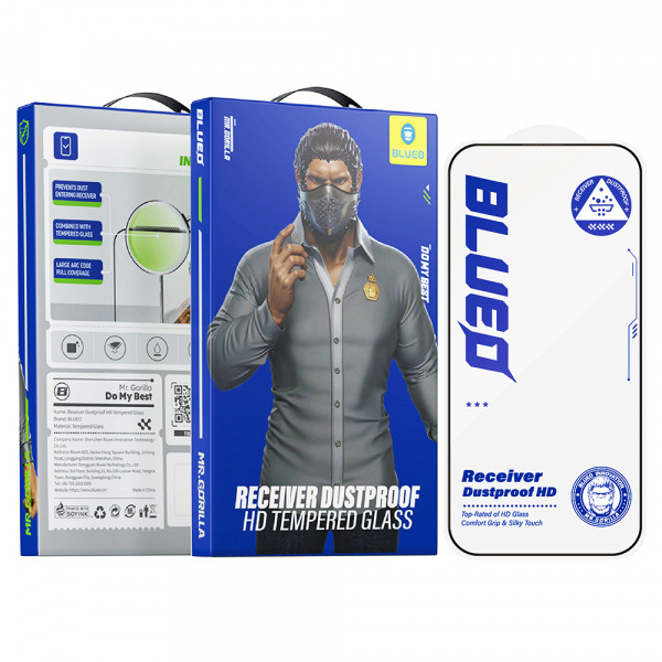 Folie de protectie Ecran Blueo Anti-Dust HD pentru Apple iPhone 16 / 15, Sticla Securizata, Full Glue, Neagra