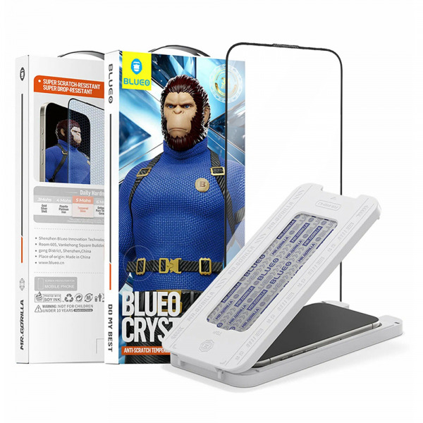 Folie de protectie Ecran Blueo Crystal Anti-Scratch Applicator pentru Apple iPhone 17 Air, Sticla Securizata, Full Glue, Neagra