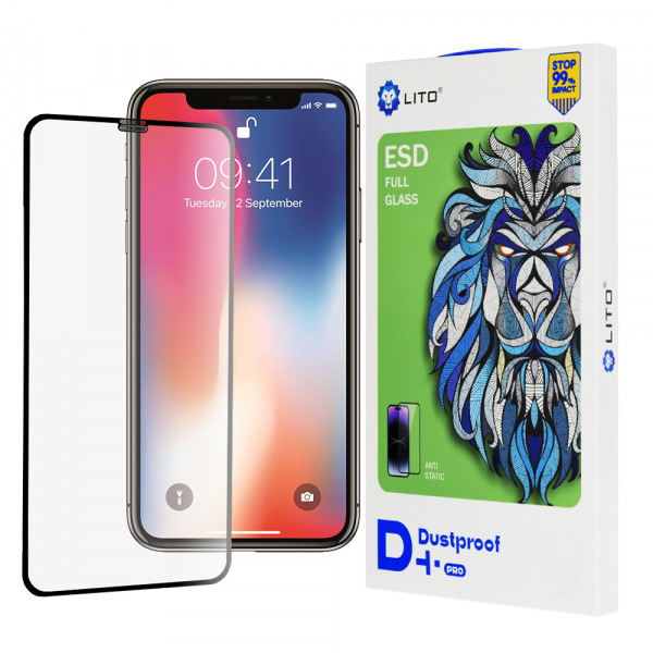 Folie de protectie Ecran Lito D+ Pro Dustproof pentru Apple iPhone 11 Pro / XS / X, Sticla Securizata, Full Glue, Neagra