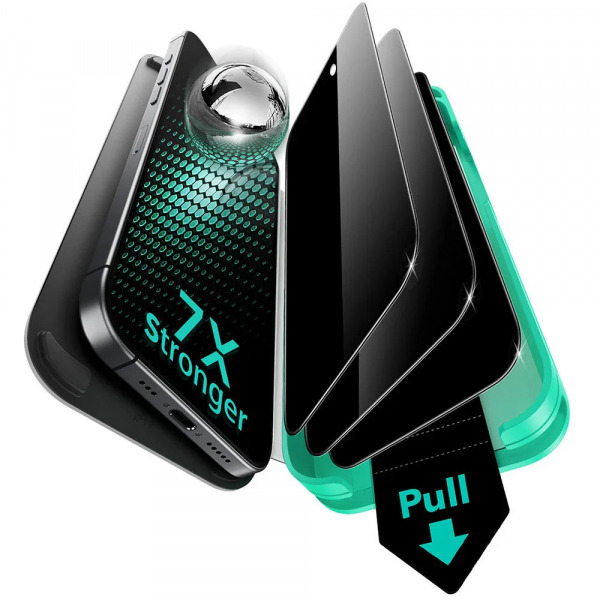 Folie de protectie Ecran Privacy ESR Armorite UltraFit pentru Apple iPhone 17, Sticla Securizata, Full Glue, Set 3 bucati