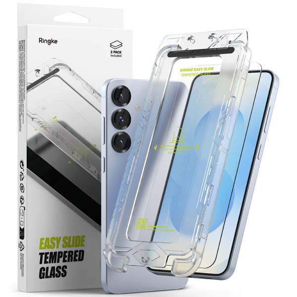 Folie de protectie Ecran Ringke Easy Slide pentru Samsung Galaxy S25 S931, Sticla Securizata, Full Glue, Set 2 bucati
