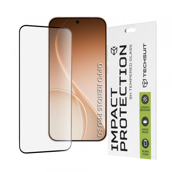 Folie de protectie Ecran Techsuit pentru Oppo Reno15 Pro, Sticla Securizata, Full Glue, 111D, Neagra