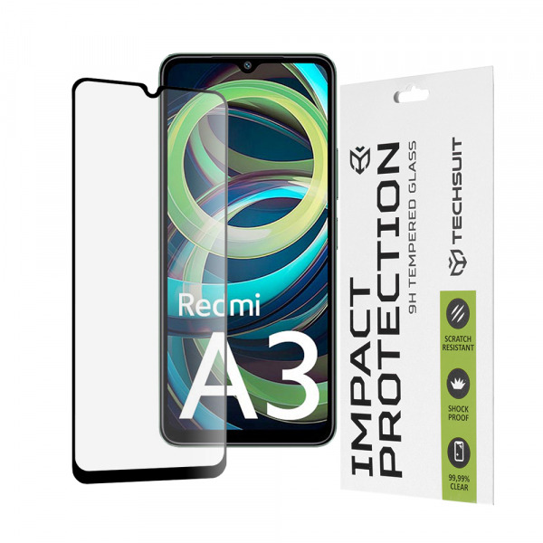 Folie de protectie Ecran Techsuit pentru Xiaomi Redmi A3x / A3, Sticla Securizata, Full Glue, 111D, Neagra