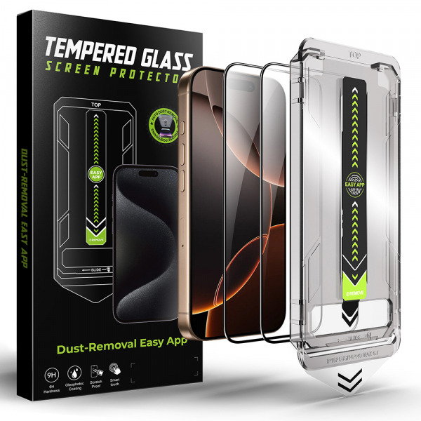 Folie de protectie Ecran Techsuit TitanGlass pentru Apple iPhone 18 Pro / 17 Pro, Sticla Securizata, Full Glue, Set 2 bucati, Neagra