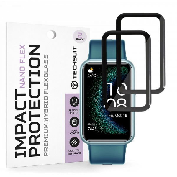 Folie Protectie Techsuit Nano Flex pentru Huawei Watch FIT SE, Set 2 bucati, Plastic, Neagra