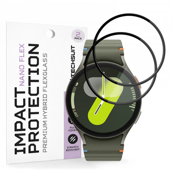 Folie Protectie Techsuit Nano Flex pentru Samsung Galaxy Watch7 44mm, Set 2 bucati, Plastic, Neagra