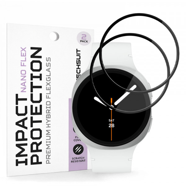 Folie Protectie Techsuit Nano Flex pentru Samsung Galaxy Watch9 / Watch8 44mm, Set 2 bucati, Plastic, Neagra