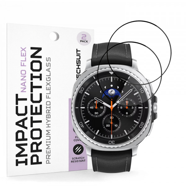 Folie Protectie Techsuit Nano Flex pentru Samsung Galaxy Watch8 Classic, Set 2 bucati, Plastic, Neagra