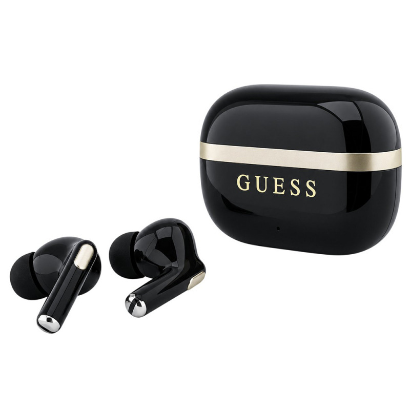 Handsfree Bluetooth Guess Glossy Gold Line Printed Classic Logo, TWS, Negru