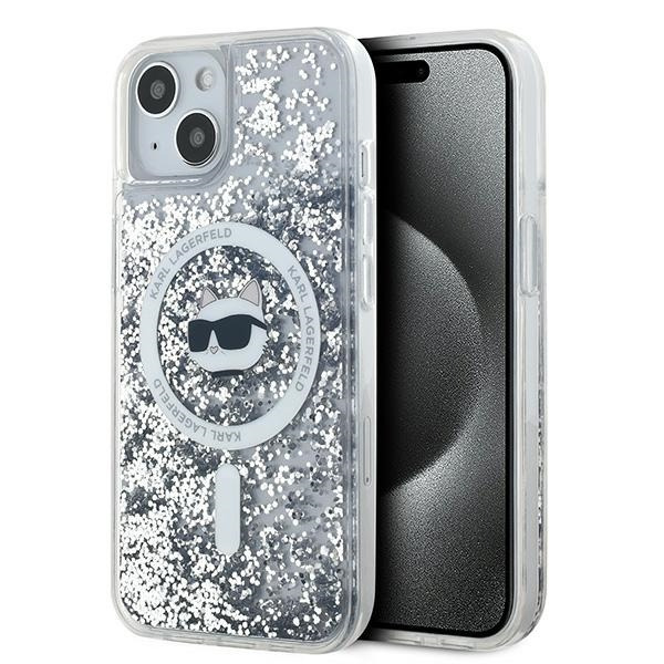 Husa MagSafe pentru Apple iPhone 14, Karl Lagerfeld, Liquid Glitter Choupette's Head, Transparenta