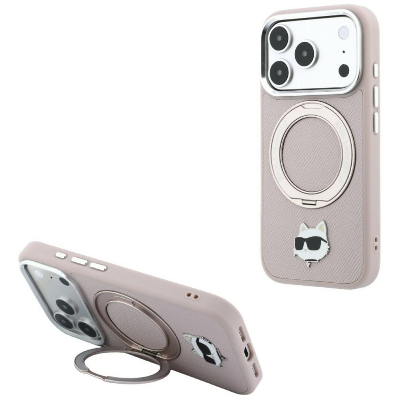 Husa MagSafe pentru Apple iPhone 18 Pro / 17 Pro, Karl Lagerfeld, Ring Stand 360 Choupette Pin, Roz
