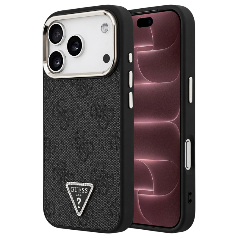 Husa MagSafe pentru Apple iPhone 18 Pro Max / 17 Pro Max, Guess, 4G Triangle Logo, Neagra Aurie