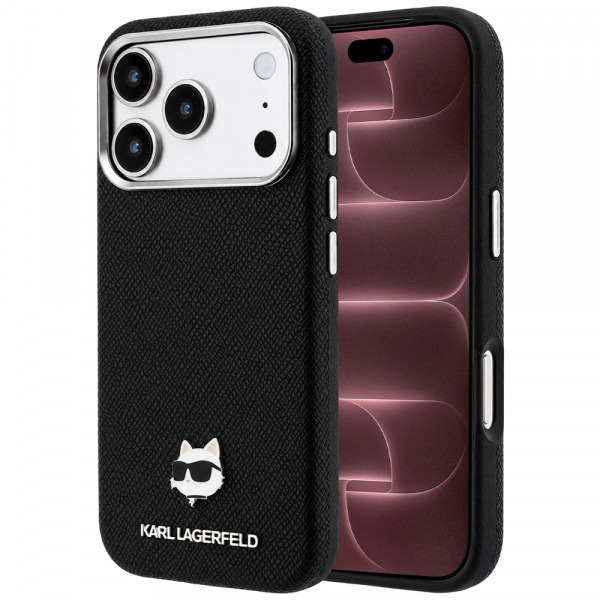 Husa MagSafe pentru Apple iPhone 18 Pro Max / 17 Pro Max, Karl Lagerfeld, Grained Choupette Head, Neagra