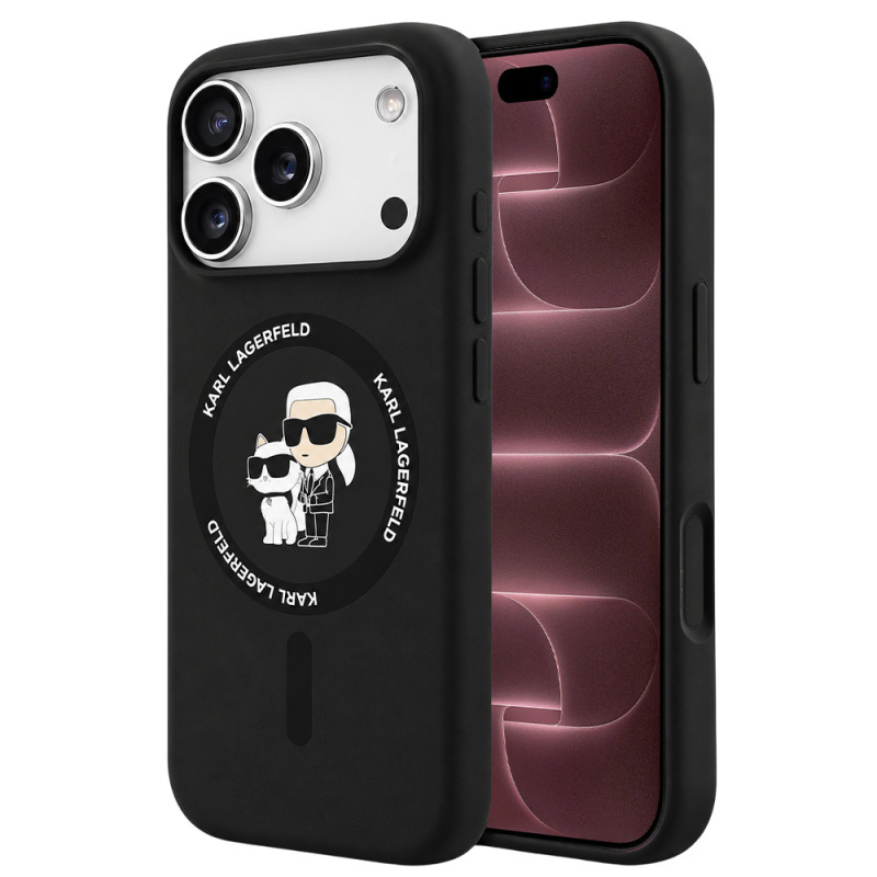 Husa MagSafe pentru Apple iPhone 18 Pro Max / 17 Pro Max, Karl Lagerfeld, Silicone Ring Karl & Choupette, Neagra