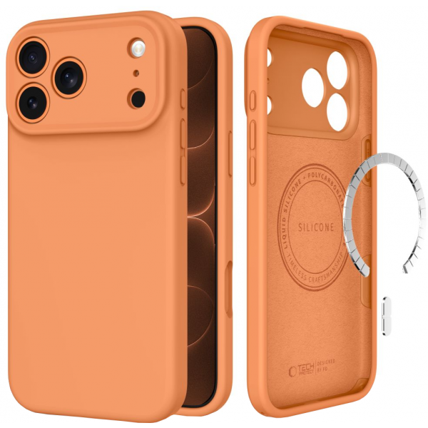 Husa MagSafe pentru Apple iPhone 18 Pro Max / 17 Pro Max, Tech-Protect, Silicone, Portocalie