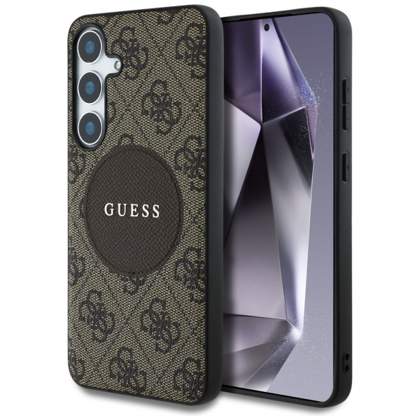 Husa MagSafe pentru Samsung Galaxy S25+ S936, Guess, 4G Circle Classic Logo, Maro