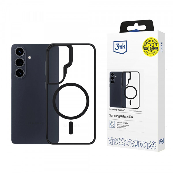 Husa MagSafe pentru Samsung Galaxy S26 S942, 3MK, Satin Armor, Transparenta