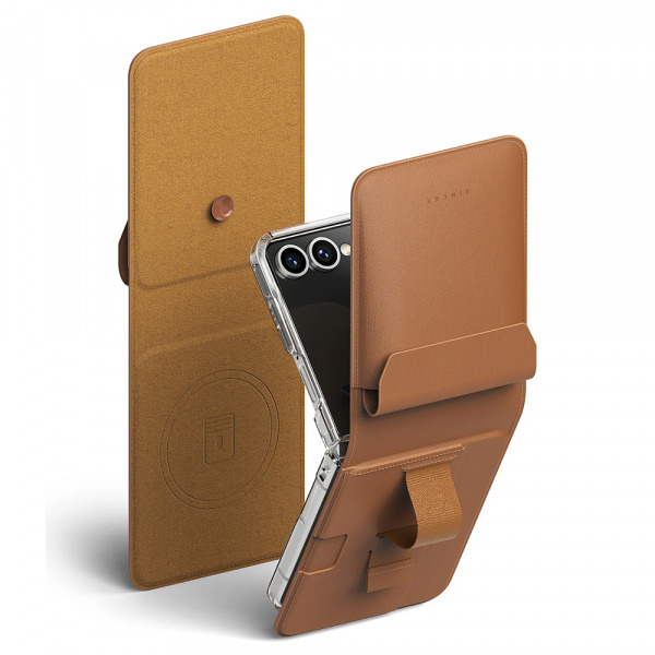 Husa MagSafe pentru Samsung Galaxy Z Flip7 F766, Ringke, Folio Grip Wallet, Maro