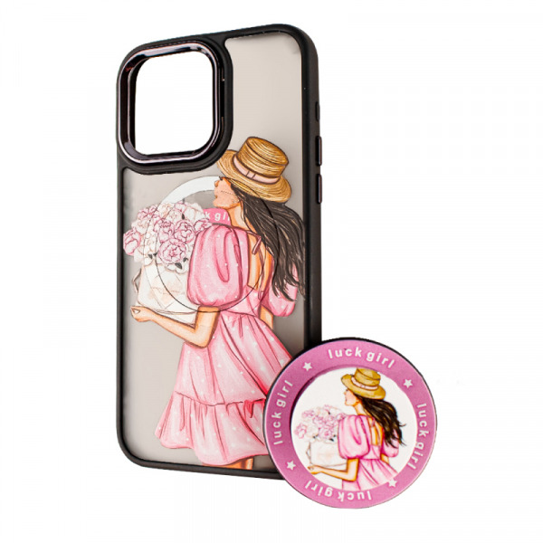 Husa MagSafe pentru Xiaomi Redmi 10A / 9C, BOTER, MagPopsocket Luck Girl, Multicolor