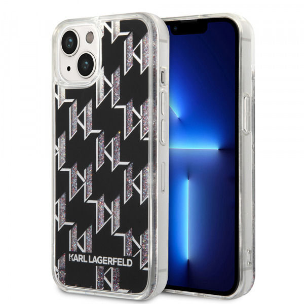 Husa pentru Apple iPhone 14, Karl Lagerfeld, Liquid Glitter Monogram, Neagra