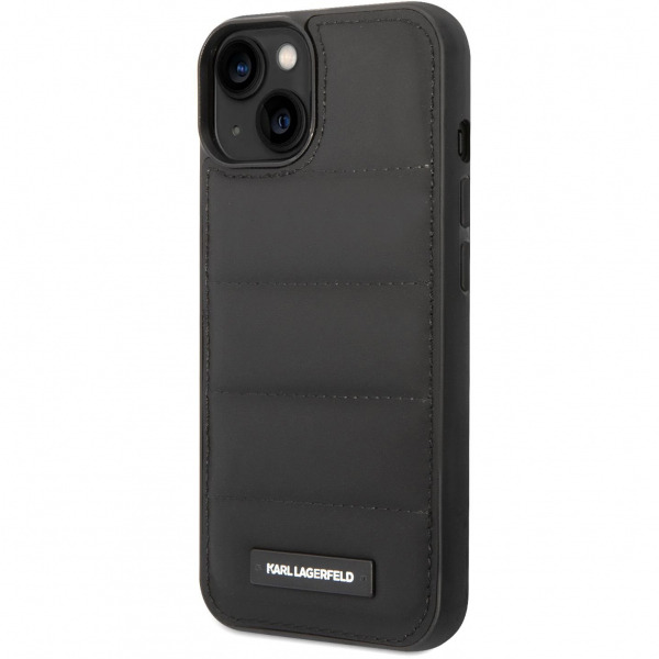 Husa pentru Apple iPhone 14, Karl Lagerfeld, Quilted Puffy Metal Logo, Neagra