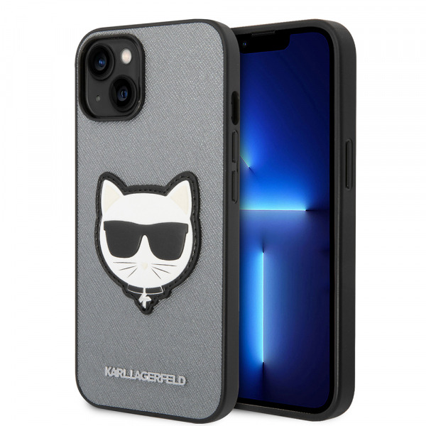 Husa pentru Apple iPhone 14, Karl Lagerfeld, Saffiano Choupette's Head, Argintie