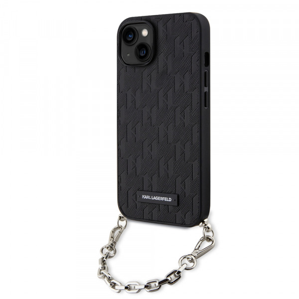 Husa pentru Apple iPhone 14, Karl Lagerfeld, Saffiano Monogram Chain, Neagra