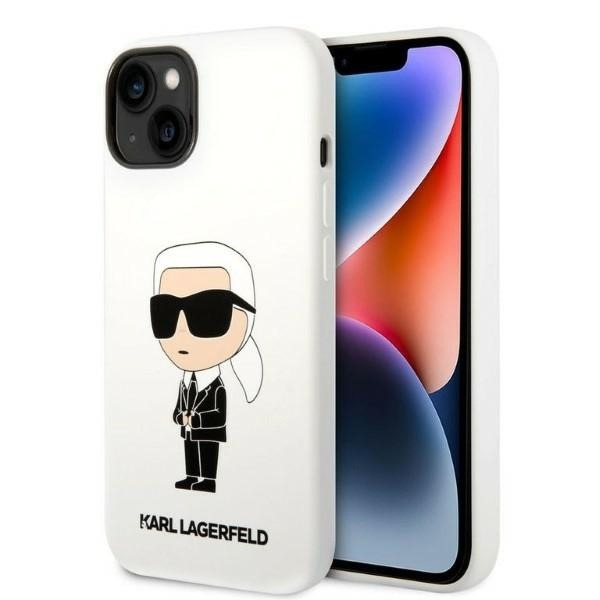 Husa pentru Apple iPhone 14 Plus, Karl Lagerfeld, Silicone Ikonik Karl, Alba