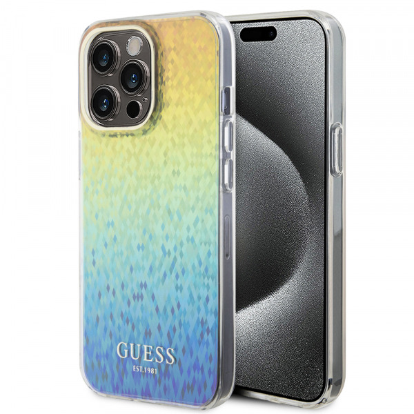 Husa pentru Apple iPhone 15 Pro, Guess, IML Faceted Mirror Disco Iridescent, Multicolor
