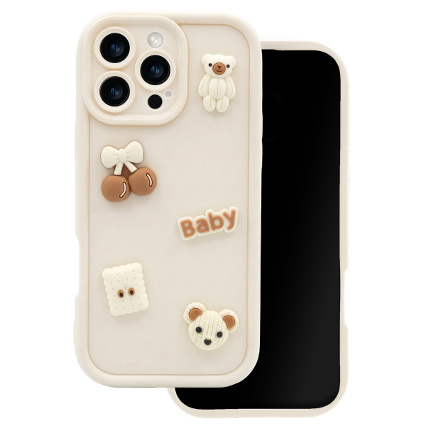 Husa pentru Apple iPhone 15 Pro, OEM, Ultra Trendy 3D Bear, Bej