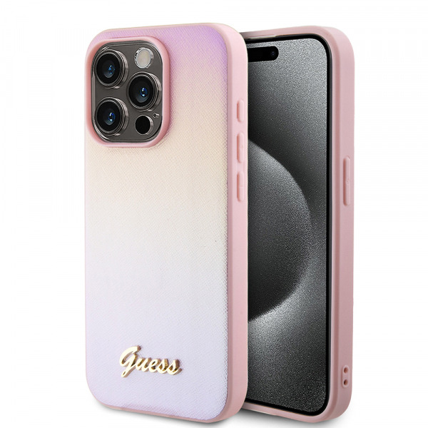 Husa pentru Apple iPhone 15 Pro Max, Guess, Iridescent Metal Script, Roz