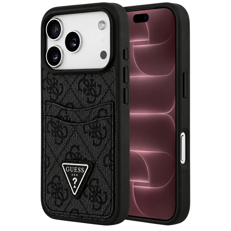 Husa pentru Apple iPhone 18 Pro Max / 17 Pro Max, Guess, 4G Double Card Triangle, Neagra