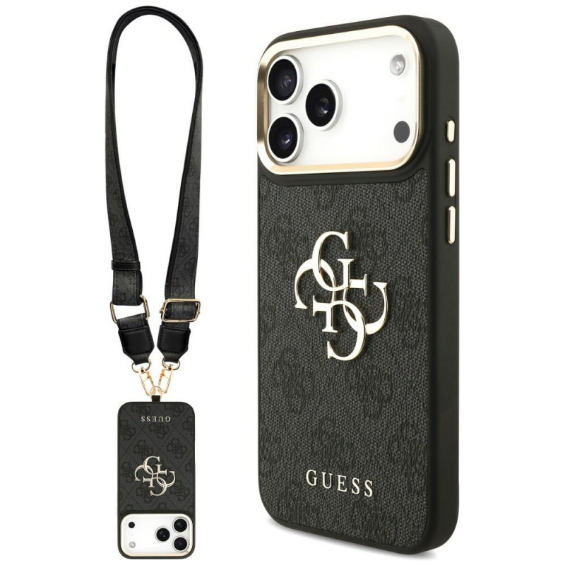 Husa pentru Apple iPhone 18 Pro Max / 17 Pro Max, Guess, Big 4G Classic Logo & Big Strap Metal Buttons, Neagra