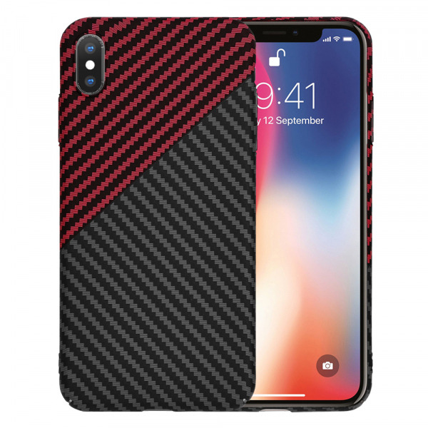 Husa pentru Apple iPhone XS / X, Techsuit, Carbonite FiberShell, Neagra Rosie