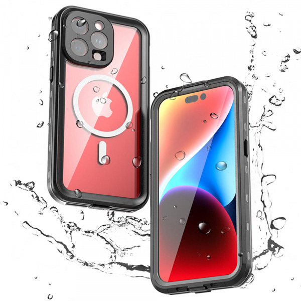Husa Waterproof MagSafe pentru Apple iPhone 15 Pro Max, ShellBox, Neagra