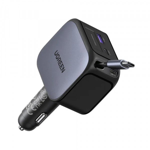 Incarcator Auto Cu Cablu USB-C UGREEN EC604 (55910B) Nexode, 145W, 1 x USB-A - 2 x USB-C, Negru