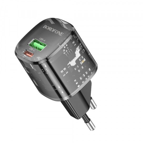 Incarcator Retea Borofone BN17 Sunlight, 20W, 3A, 1 x USB-A - 1 x USB-C, Negru