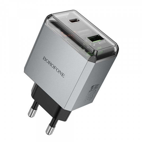 Incarcator Retea Borofone BN20 Lena, 35W, 3A, 1 x USB-A - 1 x USB-C, Gri