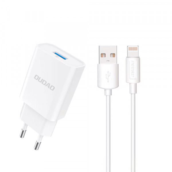 Incarcator Retea Cu Cablu Lightning Dudao A4EU, 10W, 2.1A, 1 x USB-A, Alb