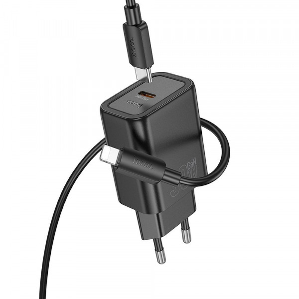Incarcator Retea Cu Cablu Lightning HOCO N62, 30W, 3A, 1 x USB-C, Negru
