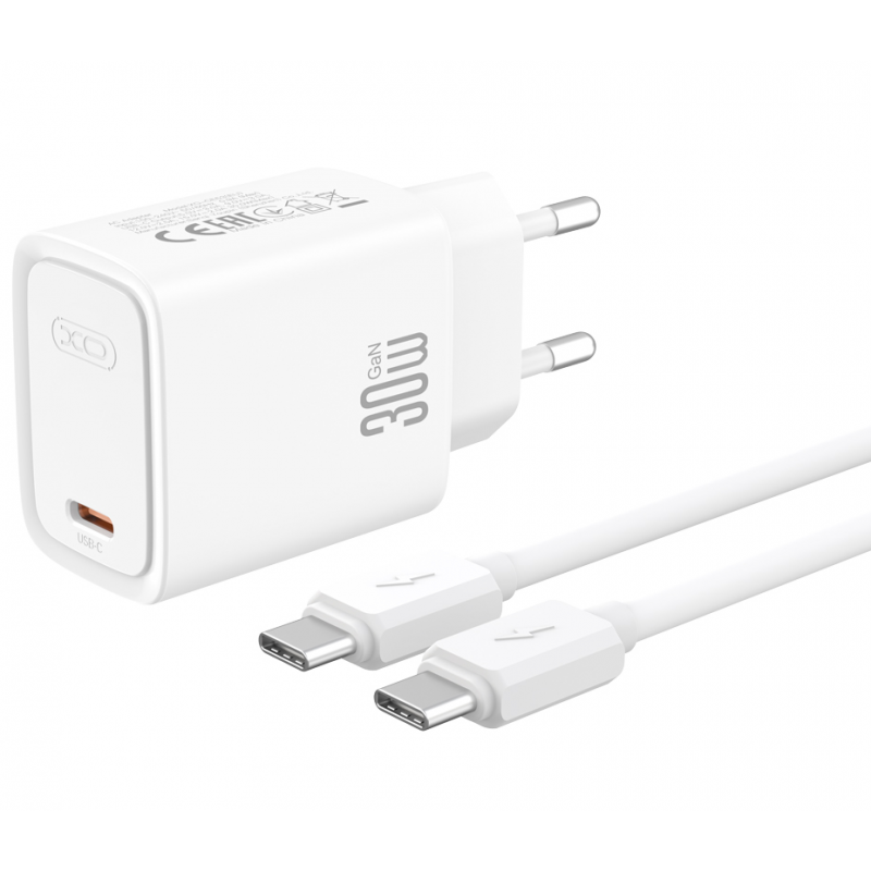 Incarcator Retea Cu Cablu USB-C XO Design CE53, 30W, 3A, 1 x USB-C, Alb